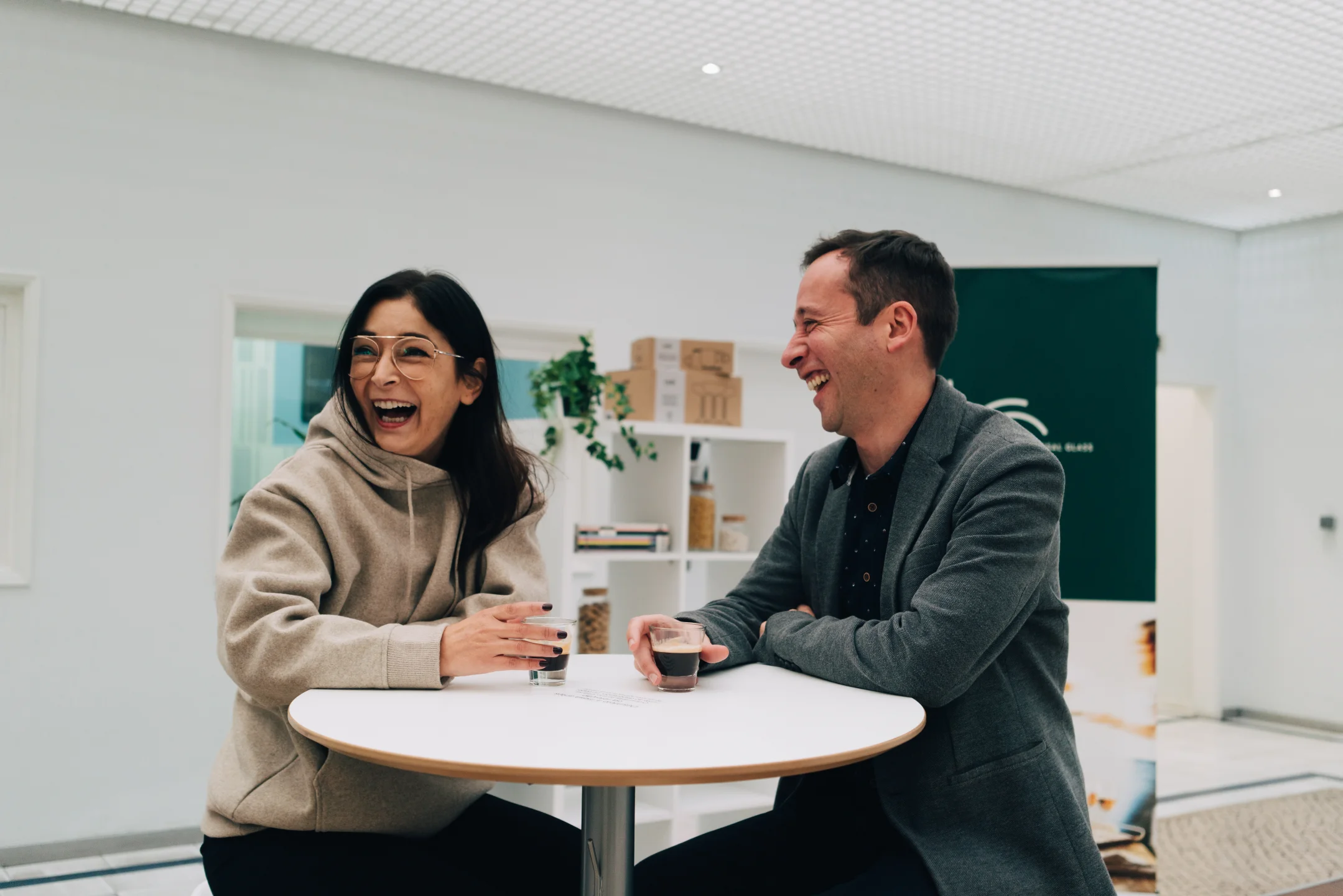 CRISAL employees during a break drinking coffee